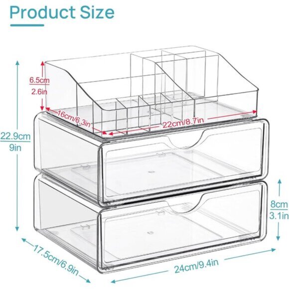 3-Tier Clear Makeup Organizer with Drawer, Cosmetic Storage for Vanity & Bath - Picture 6 of 7